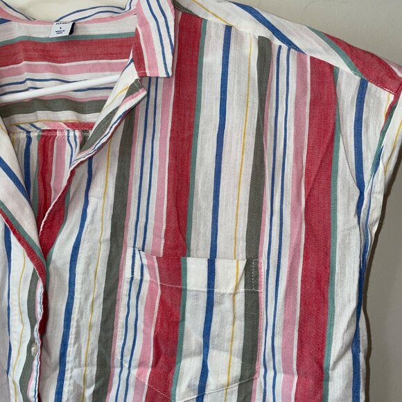 Old Navy Womens Striped Button-Down Short-Sleeve Shirt Front Pocket & Tie Hem - Picture 3 of 5